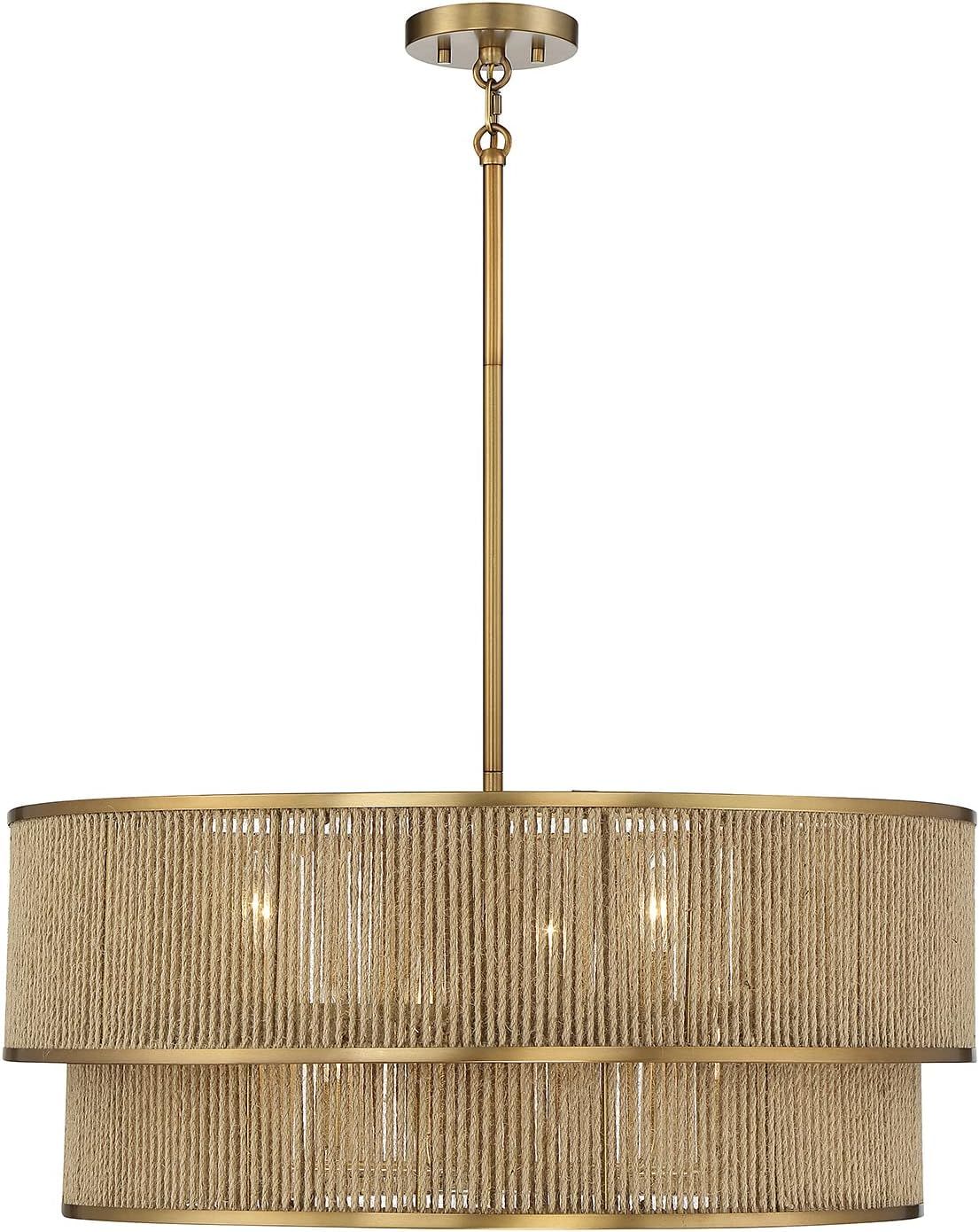Savoy House 7-1774-6-320 Ashburn 6-Light Pendant in Warm Brass and Rope (28" W x 12" H) | Amazon (US)