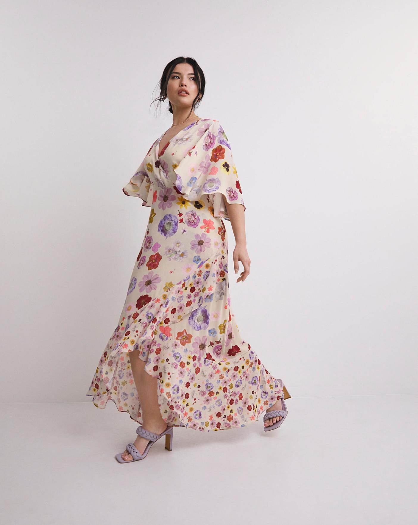 Flourish Mixed Print Wrap Midi Dress | Simply Be (UK)
