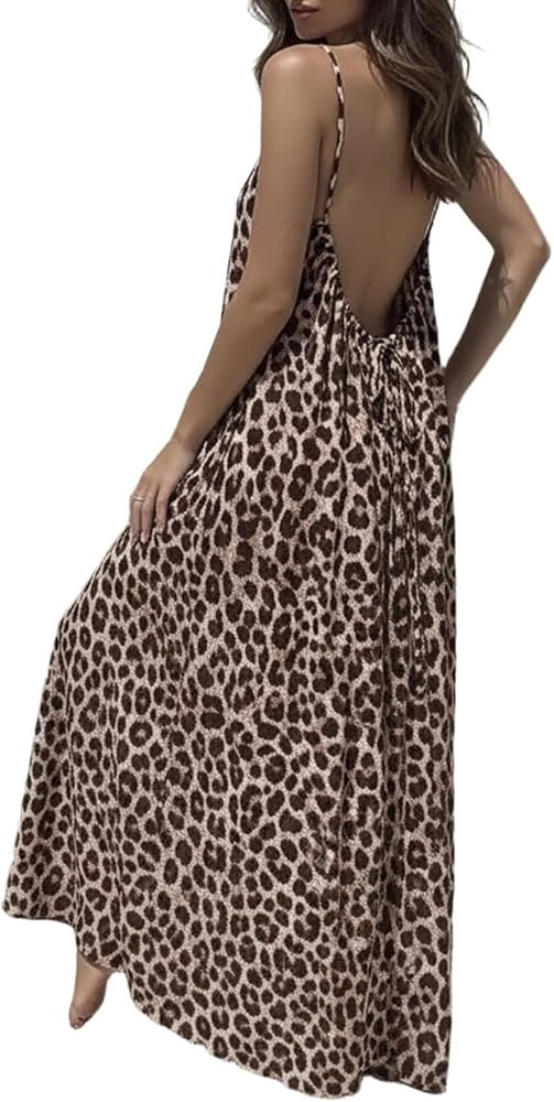 Boho Dresses for Women Beach Dress Sexy Backless Flowy Halter Long Spaghetti Strap House Cami Dre... | Amazon (US)