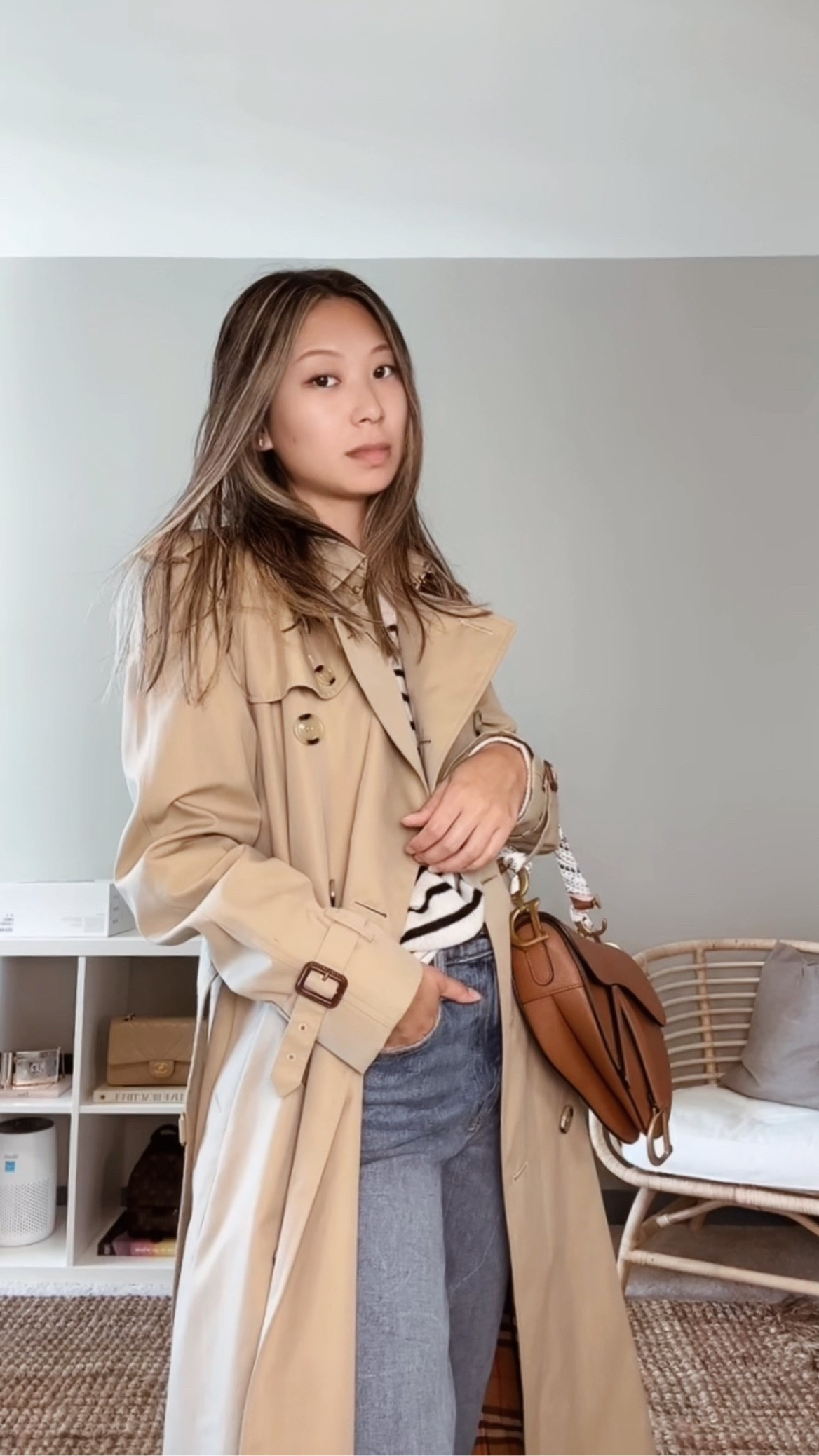 The parisian influencer inspired fall outfit I’d be wearing if I was back in New York with colder weather // Outfit Details: Trench coat - Burberry, Striped sweater - Reformation, Straight leg jeans - Abercrombie, Sneakers - Nike, Bag - Dior // parisian style, french vibes, fall fashion inspiration, new york street style, effortlessly chic, capsule wardrobe, minimalist fashion, outfit inspiration, everyday outfit, neutral aesthetic, simple outfit 

#LTKitbag #LTKSeasonal #LTKstyletip