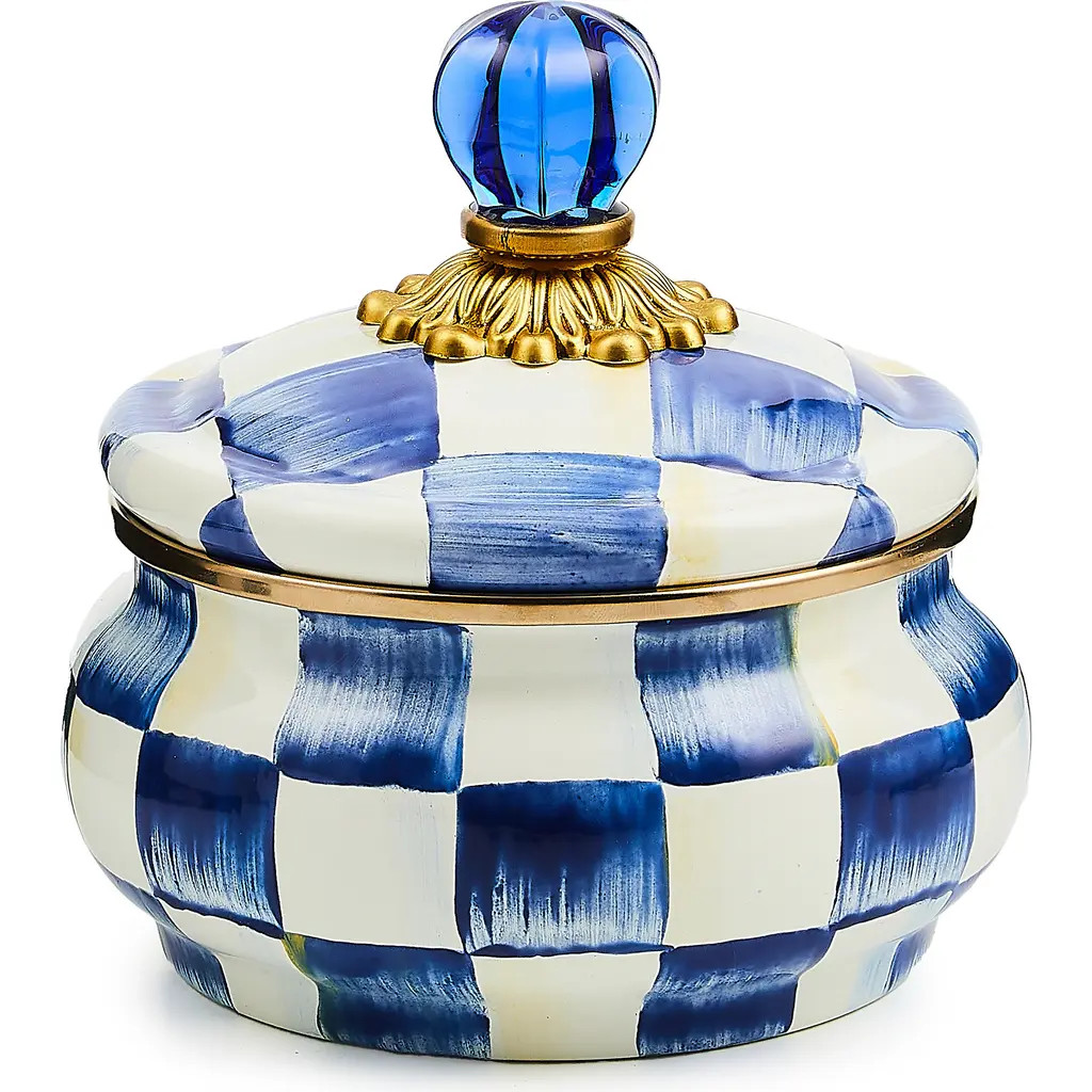 MACKENZIE CHILDS Royal Check Enameled Steel Squashed Pot in Blue/White at Nordstrom | Nordstrom