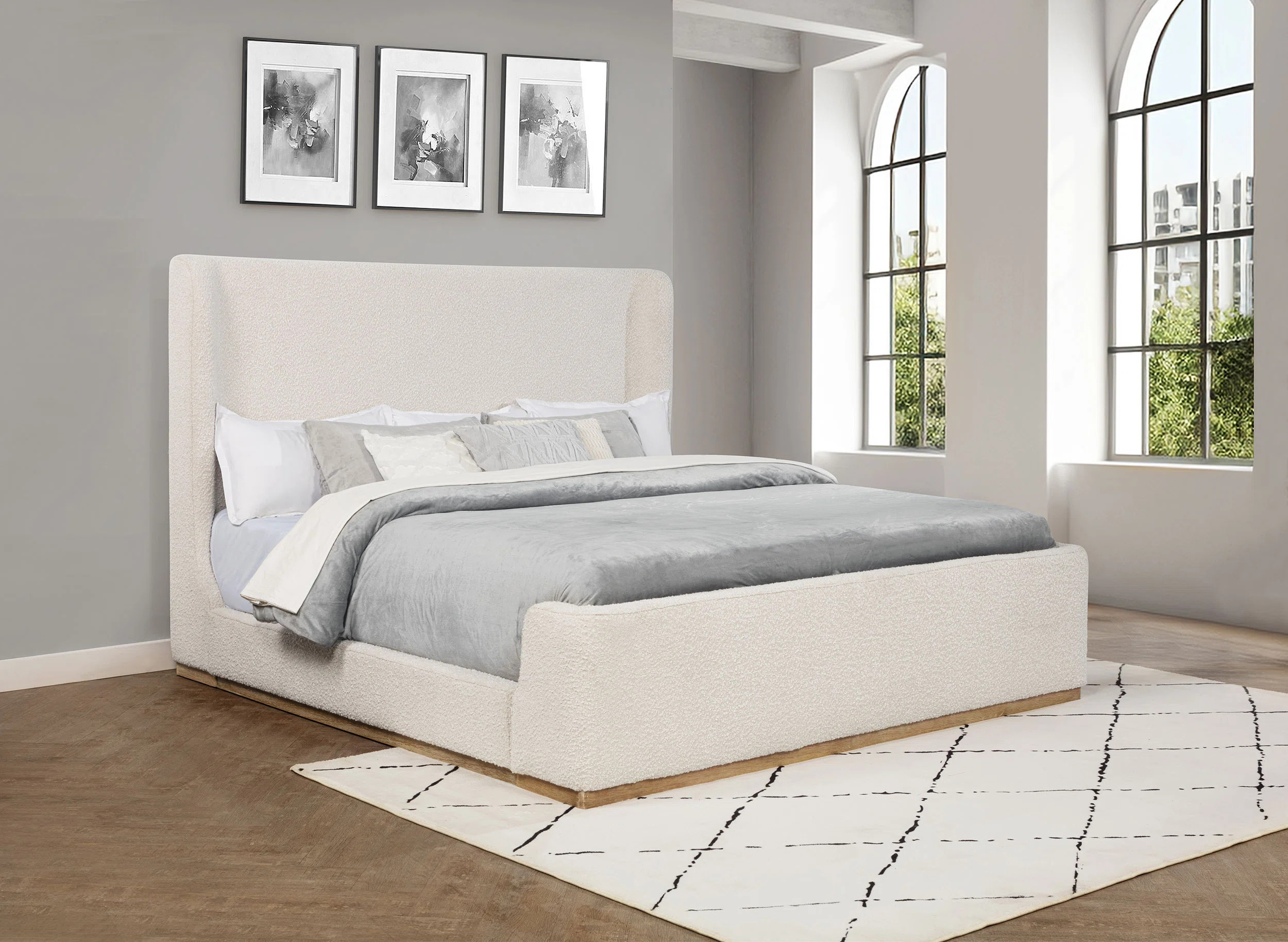 Nala Upholstered Queen Wingback Platform Sleigh Bed Cream | Wayfair North America