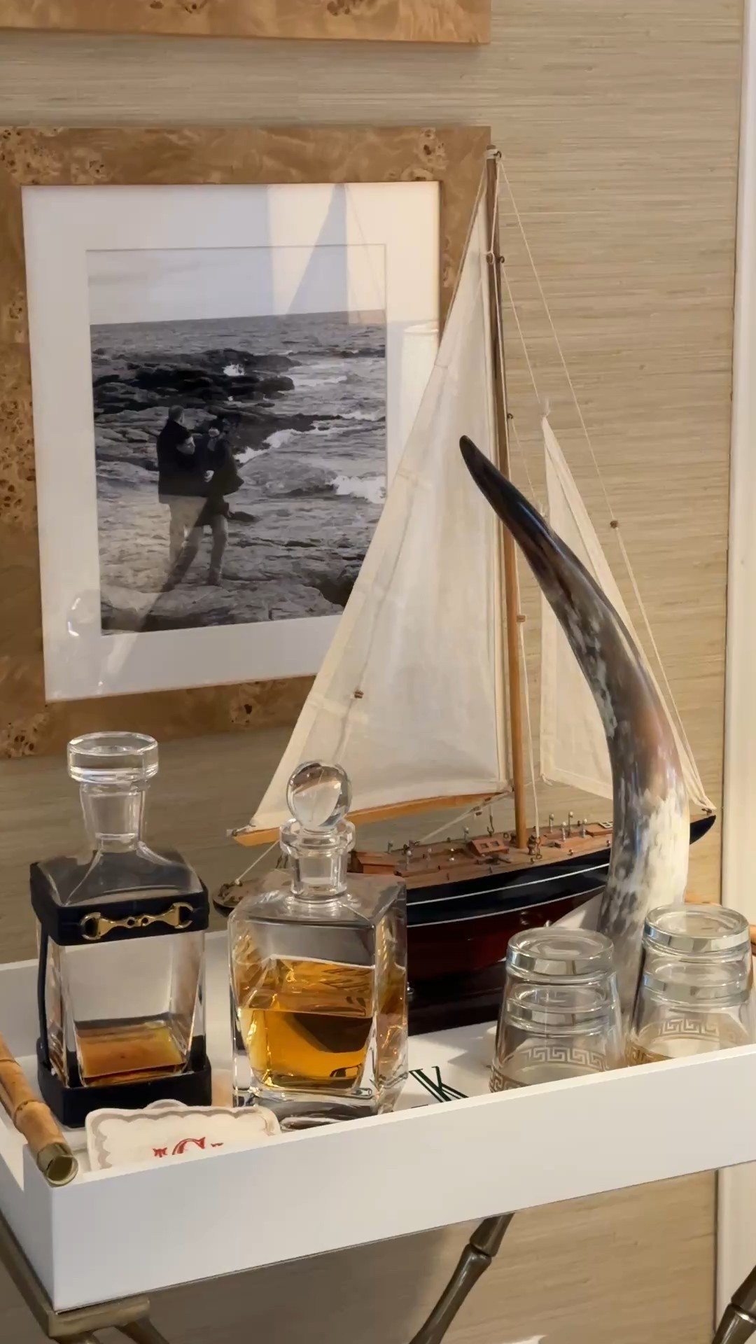 Winter bar ❄️❄️❄️ butlers tray, decanters 

#LTKHome #LTKOver40 #LTKfoodie