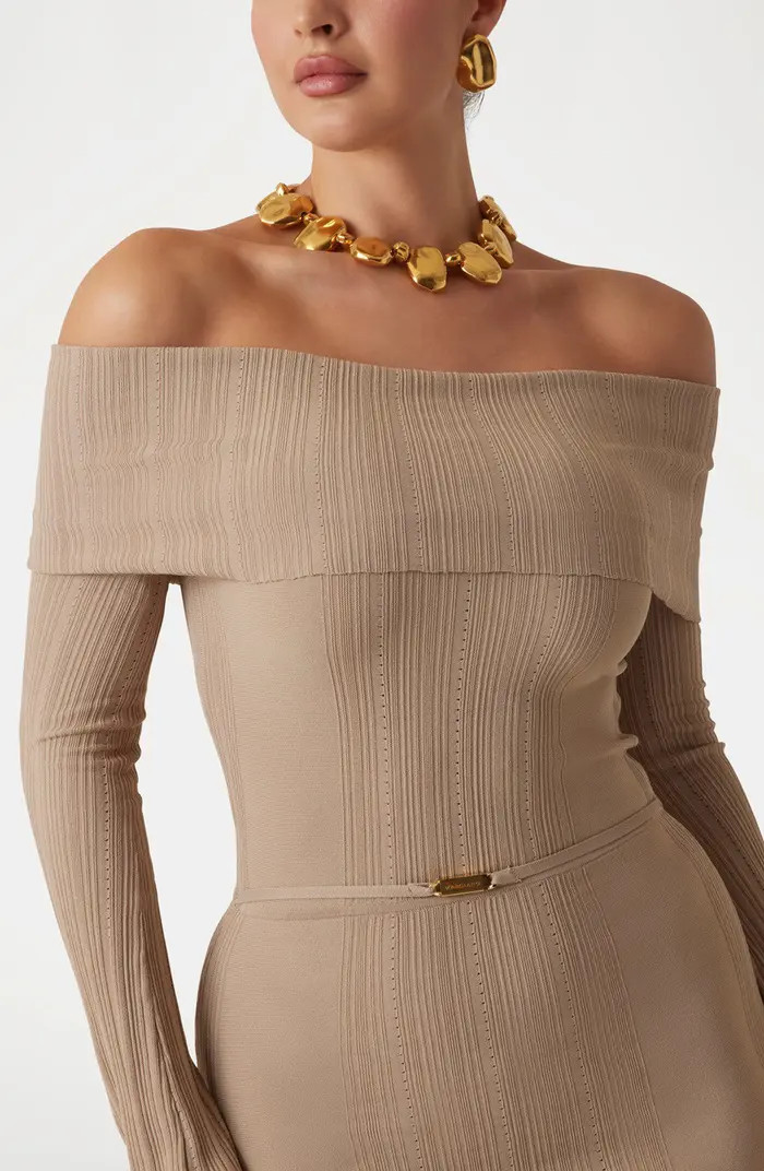 Marciano Giada Off the Shoulder Rib Body-Con Dress | Nordstrom | Nordstrom