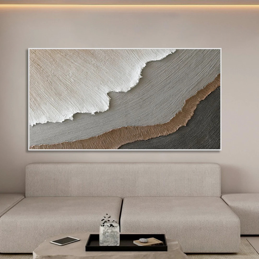 3D Minimalist Ocean Painting on Canvas Earth Tone  Waves Art Texture Wall Art Wabi-Sabi Wall Art ... | Etsy (US)