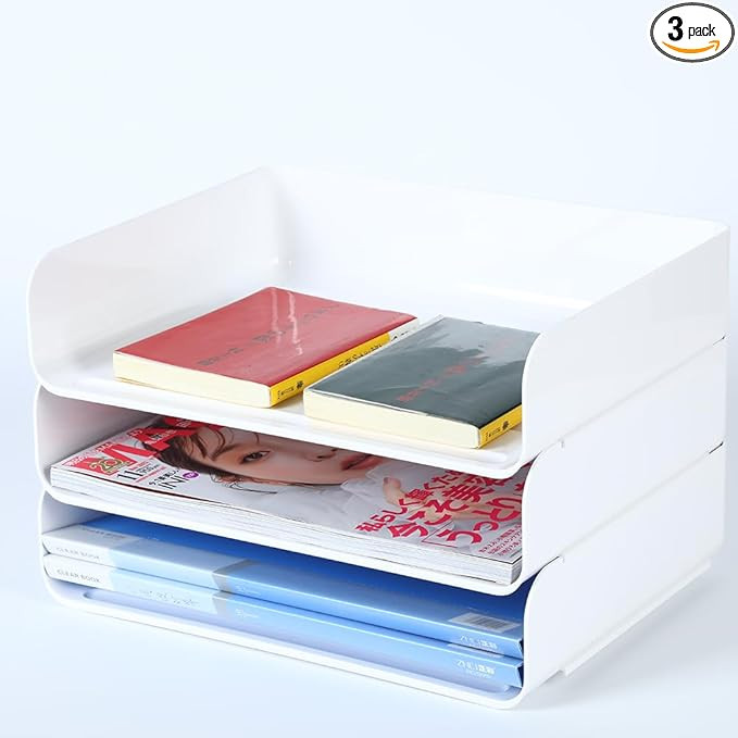 3 Tiers Stackable A4 Paper Trays, Office Desk File Holder, Tidy File Document Letter Book Paper O... | Amazon (US)