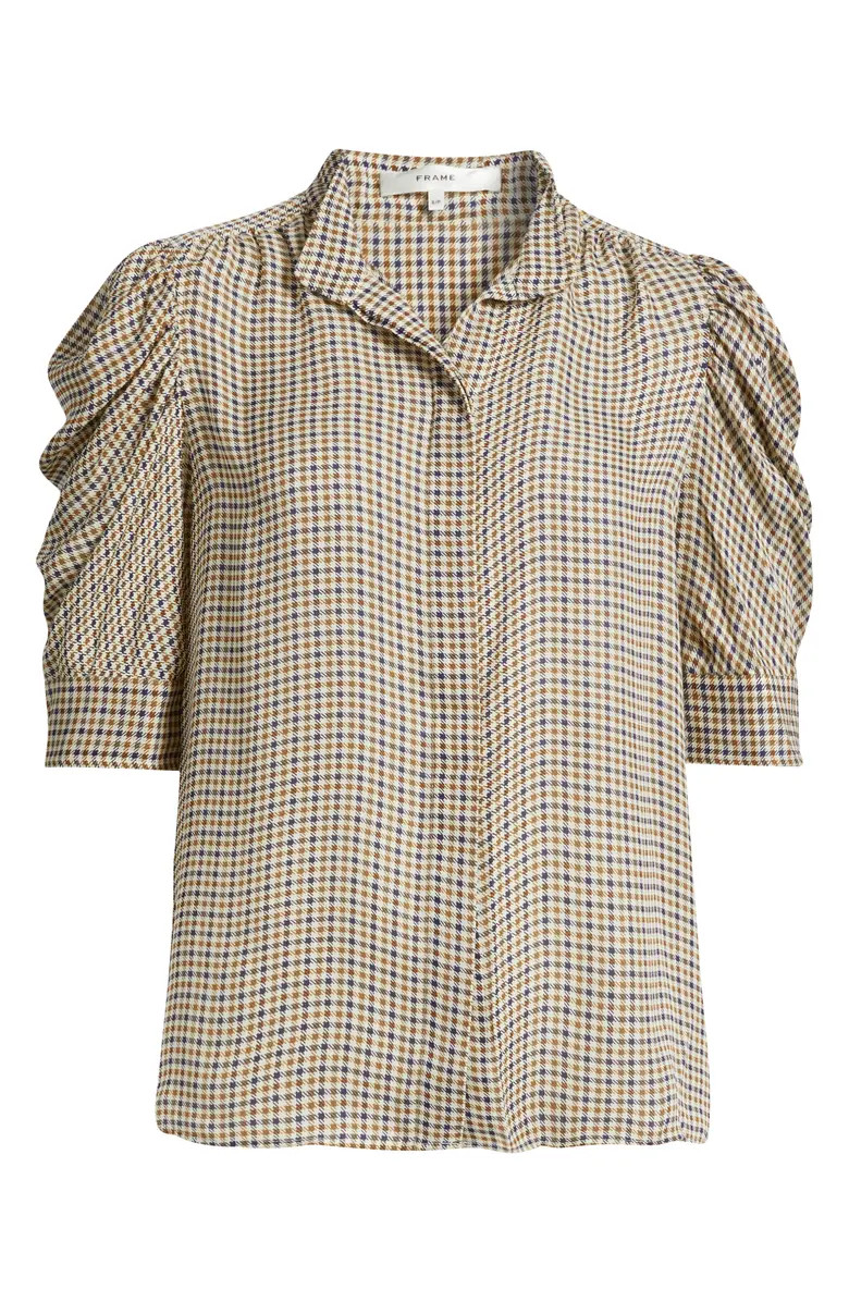 The Houndstooth Gillian Puff Sleeve Silk Top | Nordstrom