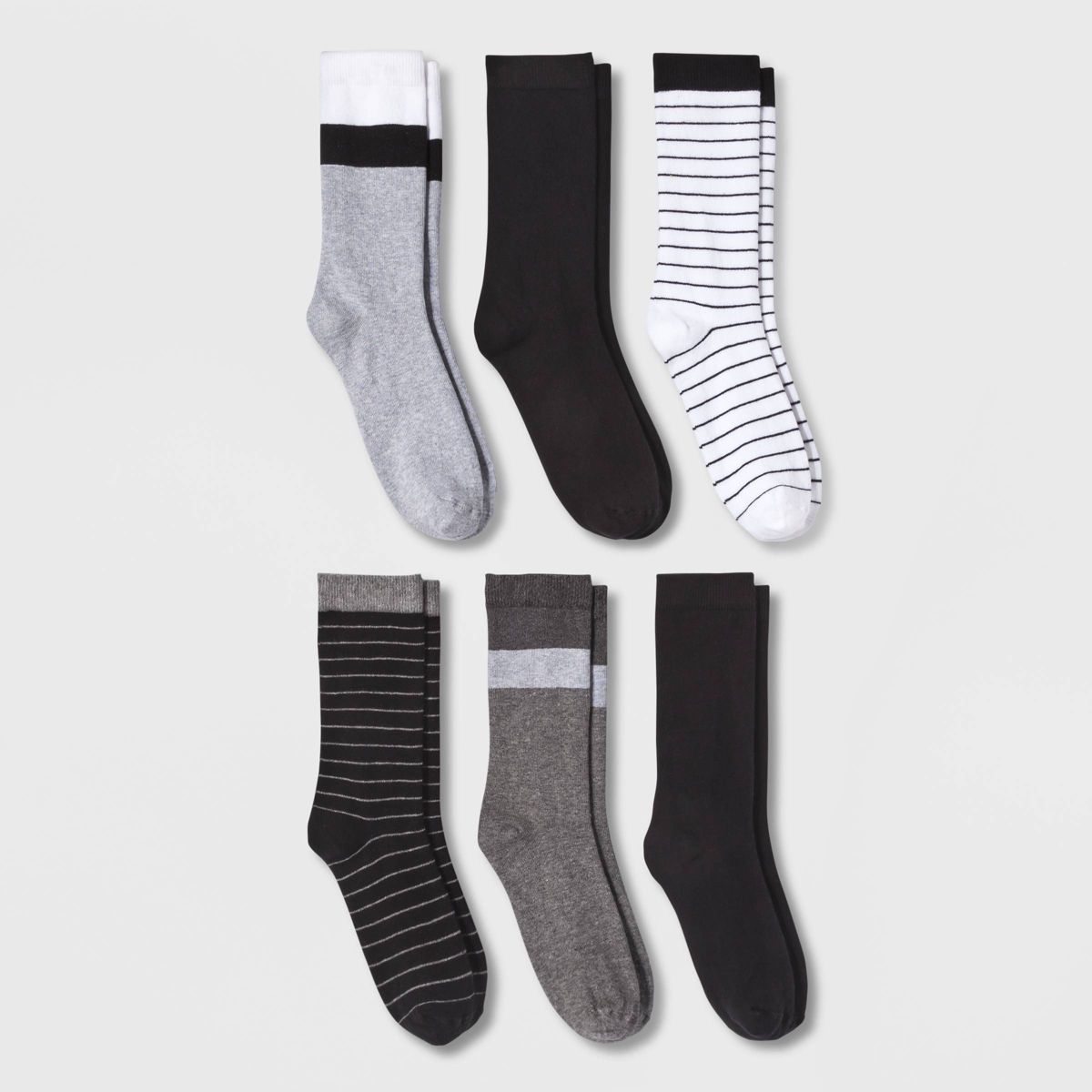 Women's Striped 6pk Crew Socks - A New Day™ Black/White/Gray 4-10 | Target