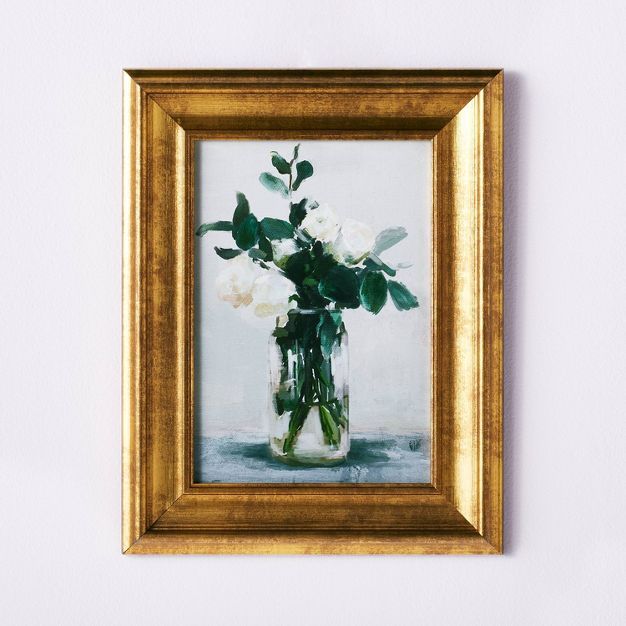 11&#34; x 14&#34; Floral Arrangement Framed Wall Canvas Gold/White - Threshold&#8482; designed wi... | Target