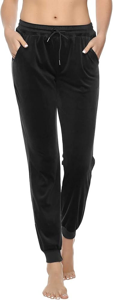 Womens Joggers Yoga Pants Active Solid Velour Sweatpants for Women with Pockets | Amazon (US)