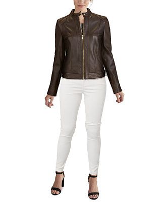 Cole Haan Seamed Leather Jacket & Reviews - Coats & Jackets - Women - Macy's | Macys (US)