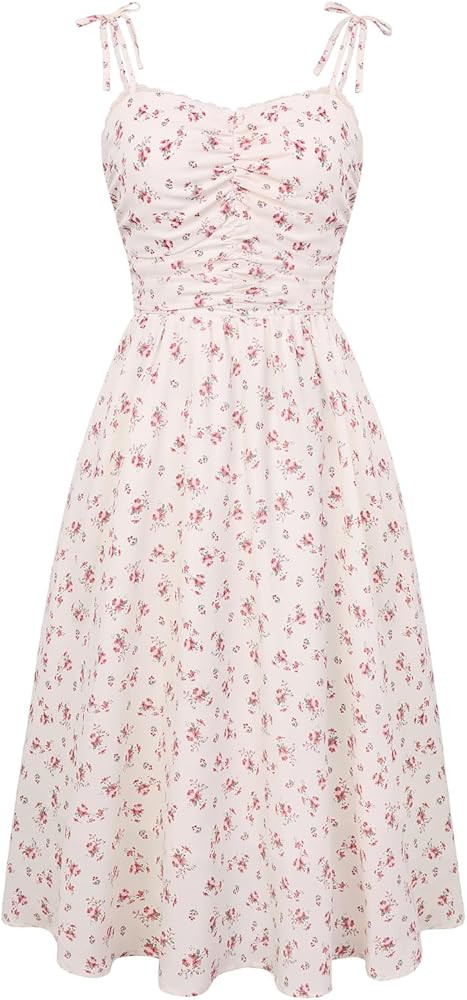 Belle Poque Women Spring Summer Wedding Guest Dress 2026 Floral Midi Tea Party Spaghetti Ruched S... | Amazon (US)