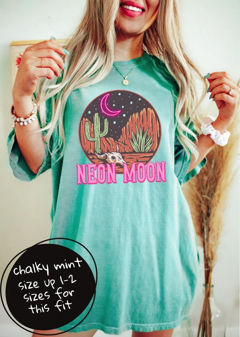 Comfort Colors Neon Moon Shirt Oversized Cowgirl Graphic T Shirt Howdy Tee Women's Trendy Western... | Etsy (US)