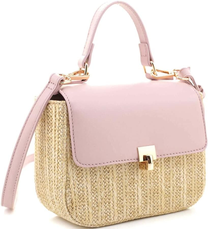 Womens Top-Handle Straw Rattan Structured Small Medium Flap Satchel Purse Crossbody Bag | Amazon (US)