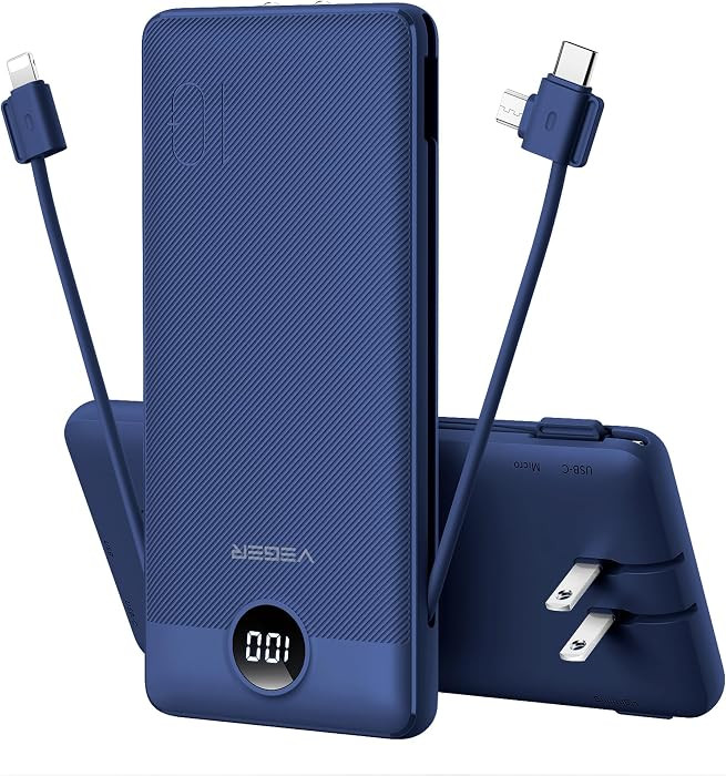 VEGER Portable Charger, 10000mAh Power Bank with Built-in Cables & Wall Plug, USB C Phone Charger... | Amazon (CA)