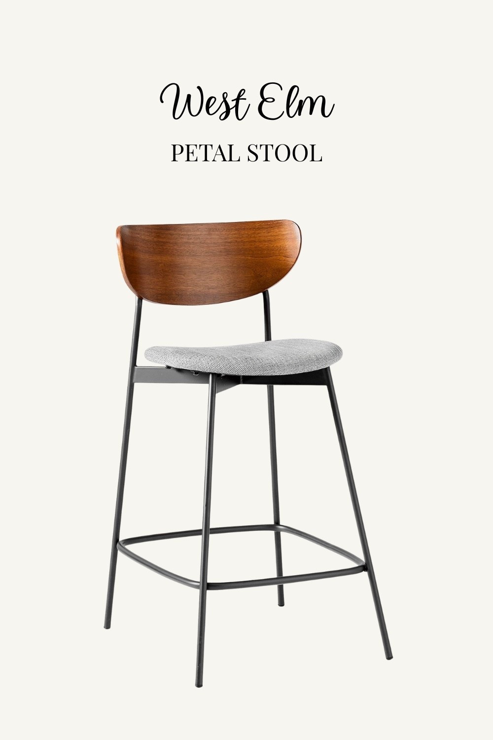 Shop the West Elm Petal Stool

A modern West Elm counter stool with a warm wood back, upholstered seat, and slim black frame. #west Elm #PetalStool