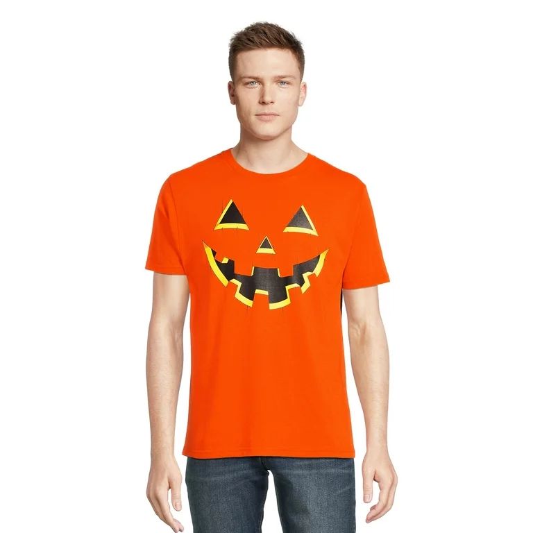 Men's Halloween Jack-o'-Lantern Graphic Tee, Fall Short Sleeve T Shirt from Way to Celebrate, Siz... | Walmart (US)