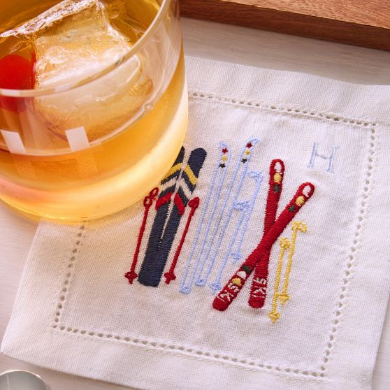 Ski Embroidered Coasters, Set of 4 | Mark and Graham