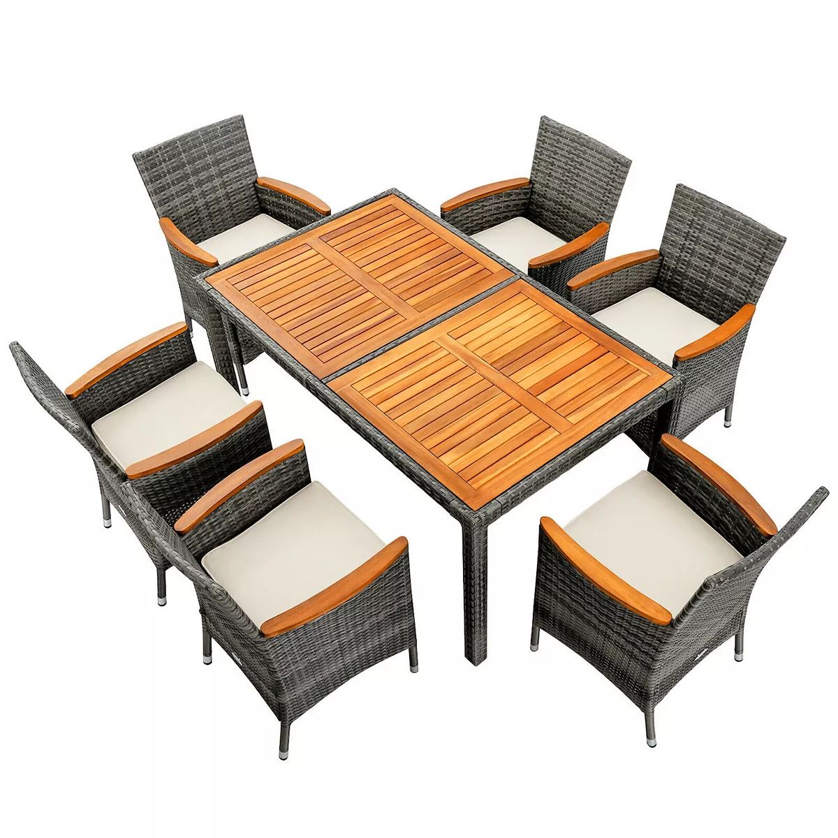 7 Pieces Patio Acacia Wood Cushioned Rattan Dining Set | Kohl's