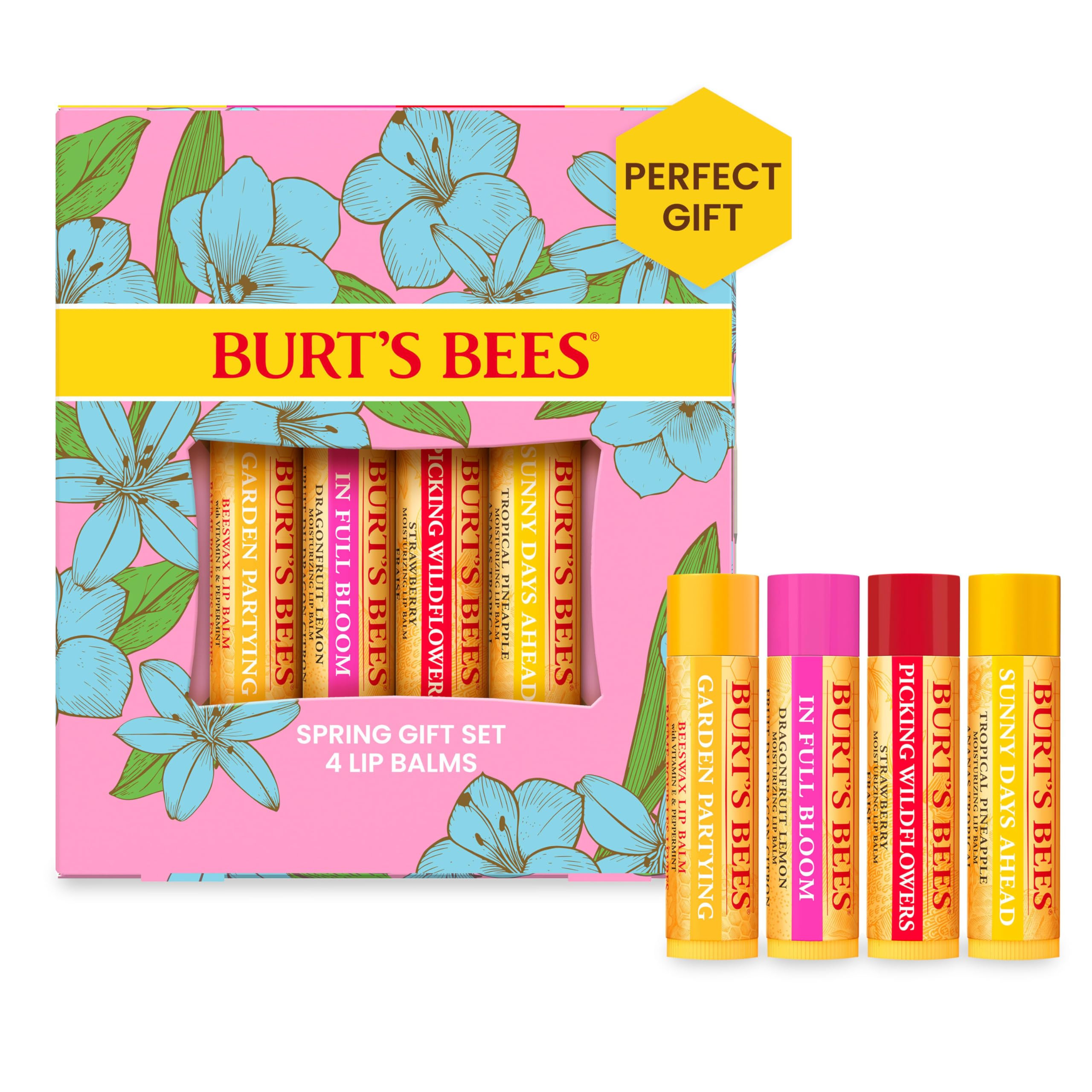 Burt's Bees Gifts Ideas - In Full Bloom Lip Balm Set, Original Beeswax, Dragonfruit Lemon, Tropic... | Amazon (US)