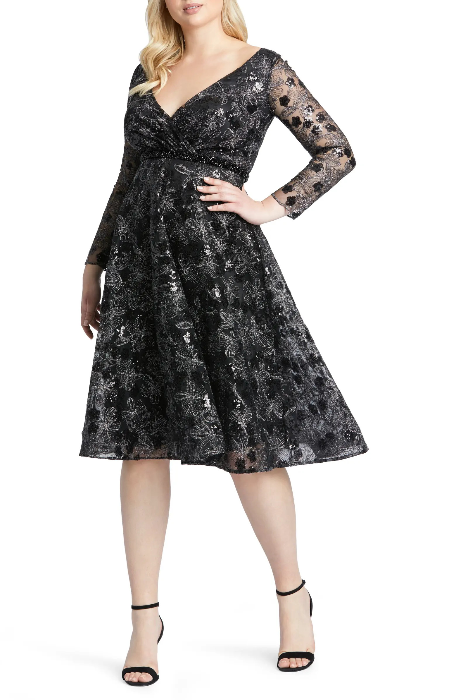 Mac Duggal Long Sleeve Sequin Lace Midi Cocktail Dress | Nordstrom | Nordstrom