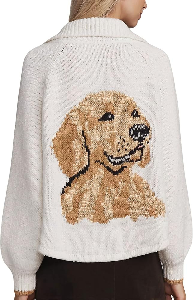 Women's Dog Print Knit Cardigan Sweaters 2025 Fall Winter Casual Long Sleeve Open Front Button Do... | Amazon (US)