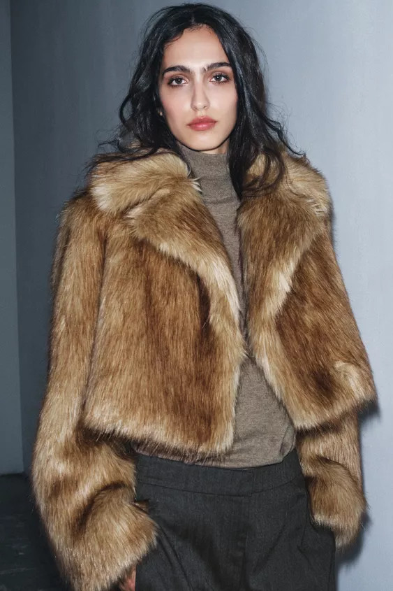 ZW COLLECTION FAUX FUR CROPPED JACKET | Zara US