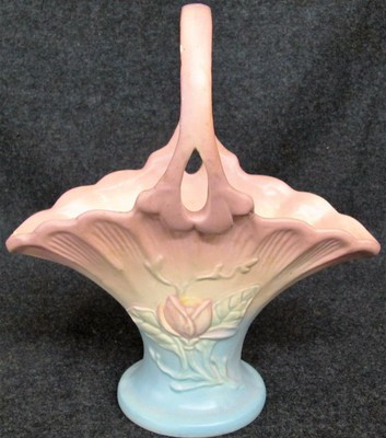 Vintage HULL Pottery Magnolia Basket Vase RARE Pink +Blue Matte Finish (AB449) | eBay US