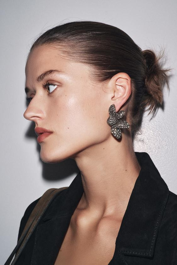 JEWEL FAN FLOWER EARRINGS | Zara US