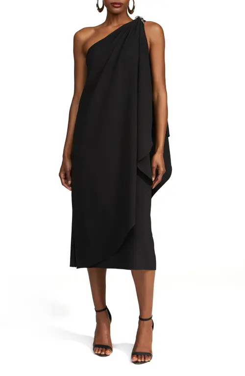 HALSTON Aries One-Shoulder Crepe Dress in Black at Nordstrom, Size 2 | Nordstrom