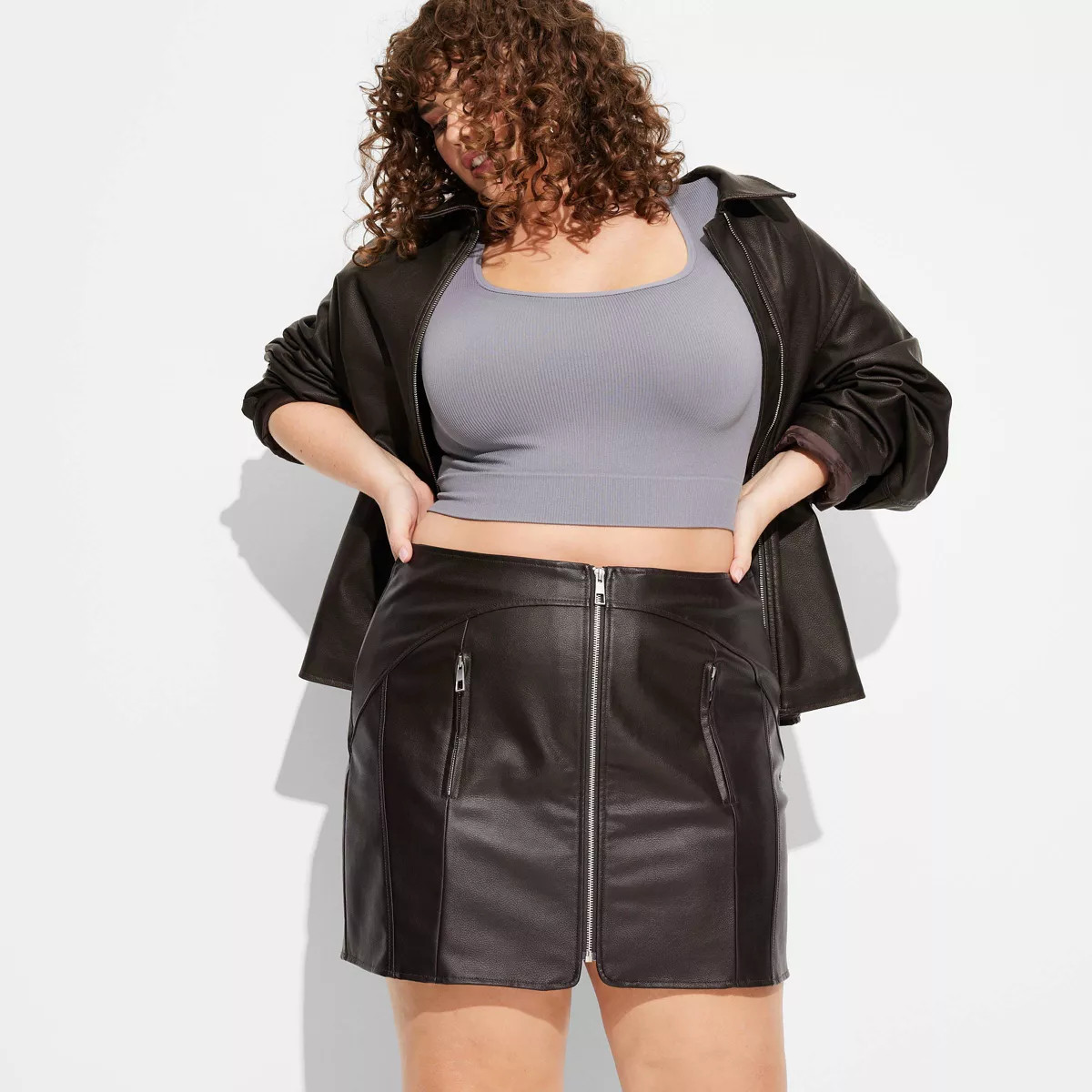 Women's Faux Leather Moto Mini Skirt - Wild Fable™ Brown 1X | Target