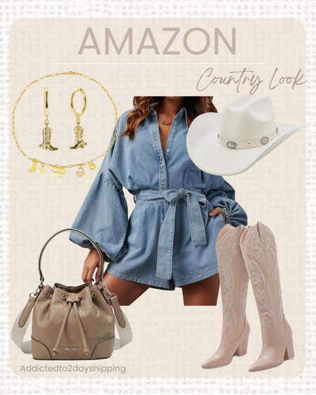 AMAZON- Country Look

Western look, Nashville look, Nashville outfit, country chic, country concert outfit, denim romper, long sleeve romper, puffy sleeve romper, button down tie romper, western boot, knee high boot, cowgirl boot, cowboy boot, taupe western boot, leather bucket bag, white western hat, cowboy hat, gold jewelry, western charm necklace, cowboy boot earrings



#LTKstyletip #LTKfindsunder50 #LTKfindsunder100