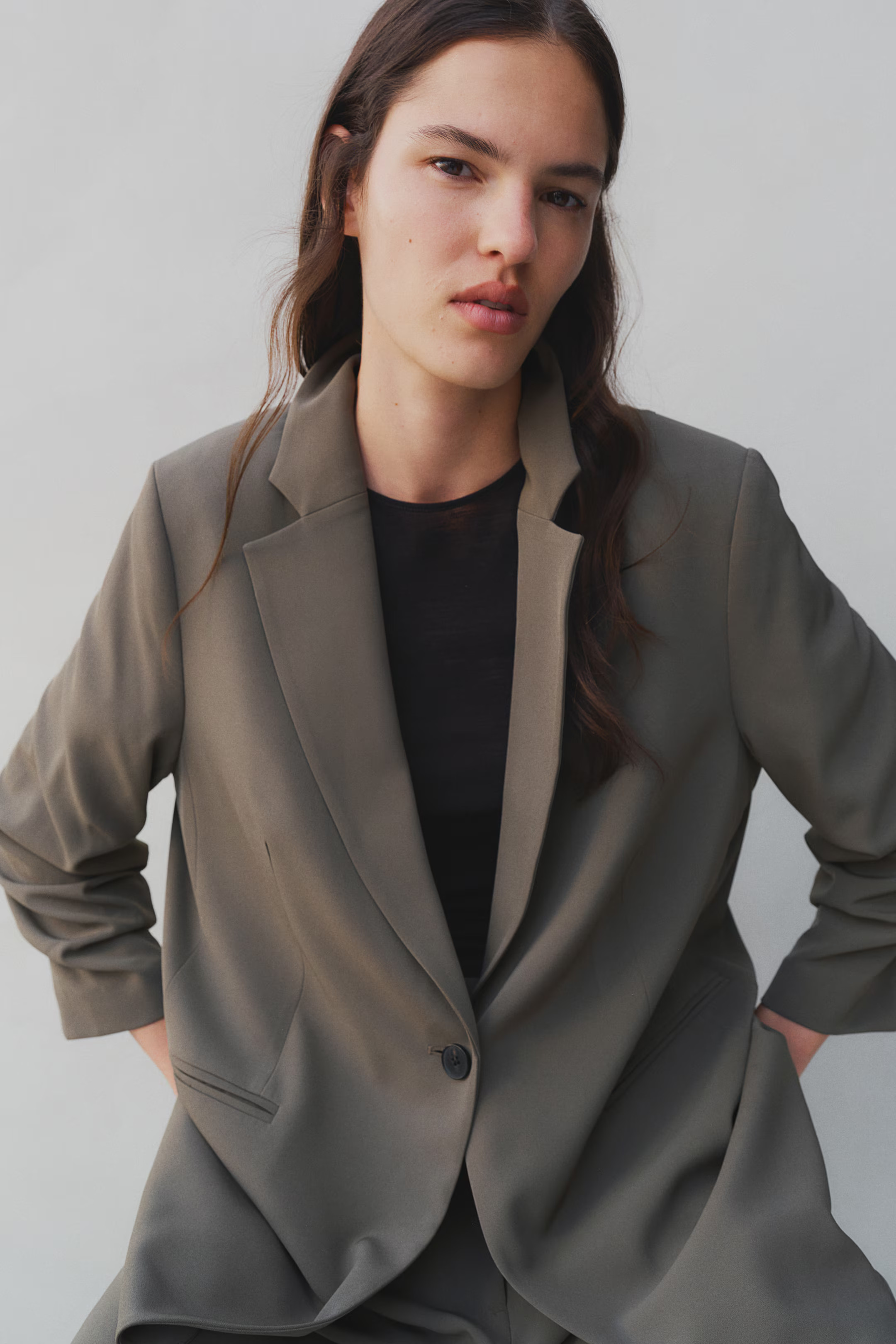 Gathered-sleeve jacket - Long sleeve - Long - Dark mole - Ladies | H&M GB | H&M (UK, MY, IN, SG, PH, TW, HK)