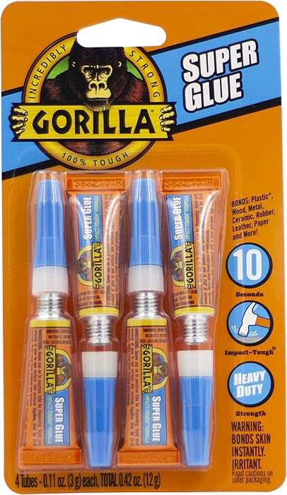 Gorilla Super Glue, Clear Glue, Four 3 Gram Tubes (Pack of 1) - All Purpose and Fast Setting for ... | Amazon (US)