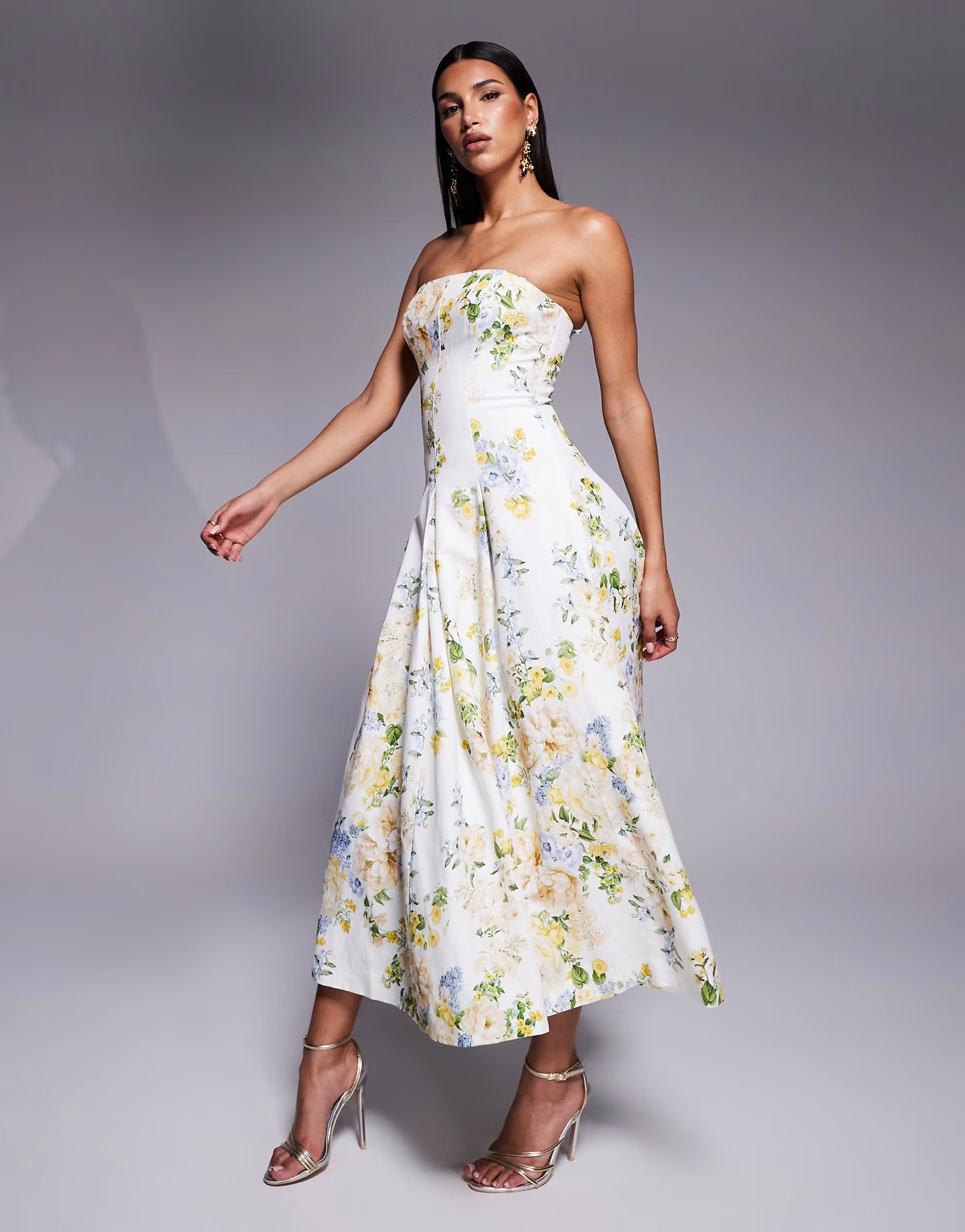 Ever New stuctured midaxi in yellow and green floral | ASOS (Global)