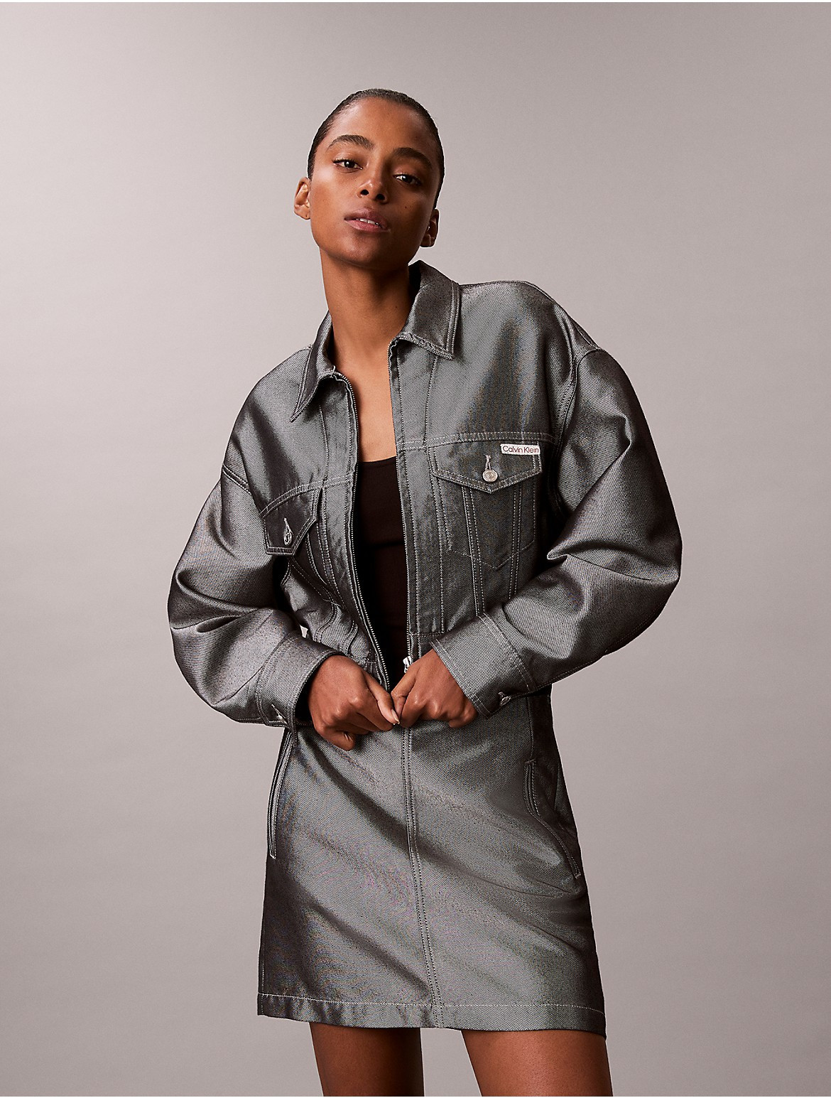 Calvin Klein Women's Shine Denim Bomber Jacket - Grey - S | Calvin Klein (US)