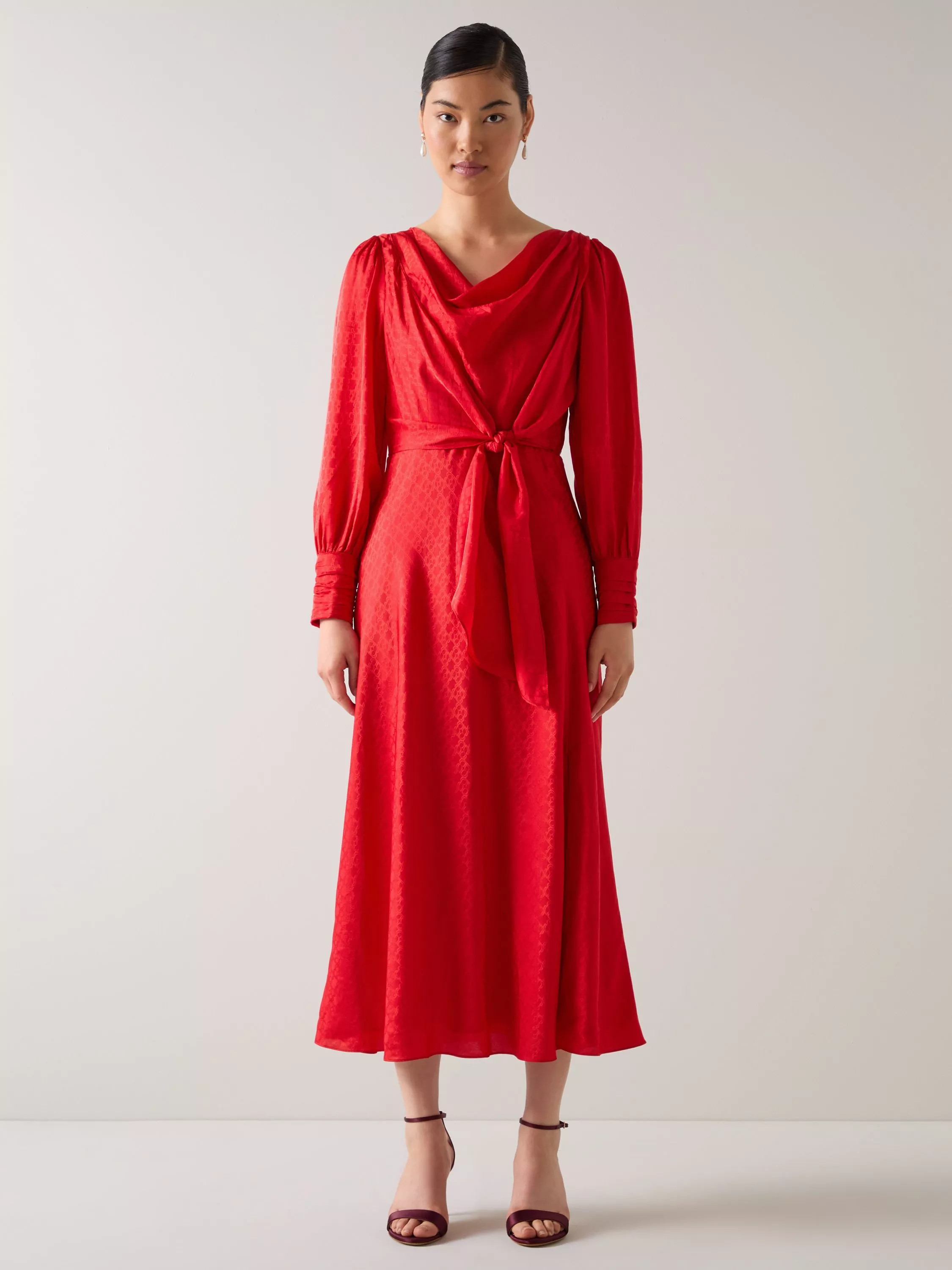 L.K.Bennett Lainey Tie Waist Midi Dress, Red Salsa | John Lewis (UK)