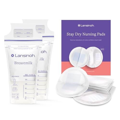 Lansinoh Breastmilk Storage Bags, 200 Count, Breast Milk Storage Bags for Feeding, Baby Essentials, 6 oz. + Lansinoh Stay Dry Disposable Nursing Pads, Soft and Super Absorbent Breast Pads, 200 Count | Amazon (US)