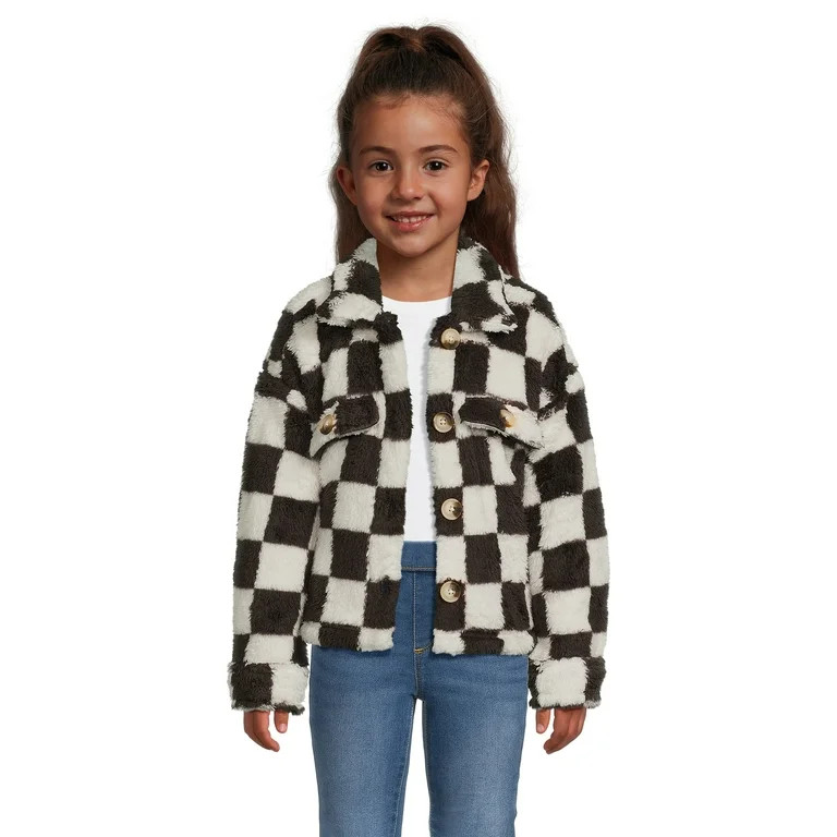 Wonder Nation Girls Plush Teddy Shacket, Sizes 4-18 & Plus - Walmart.com | Walmart (US)