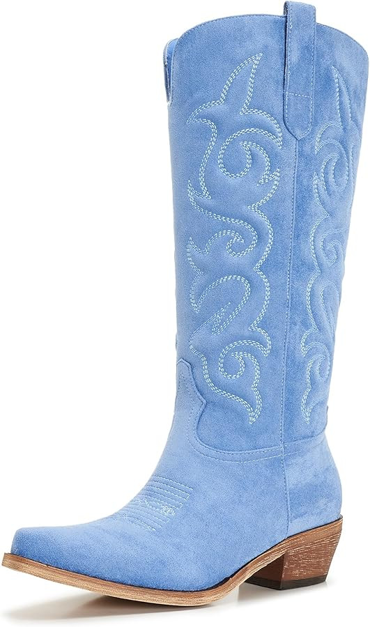 Suede Cowboy Boots for Women Knee High Cowgirl Boots, Western Boots with Classic Embroidered Poin... | Amazon (US)