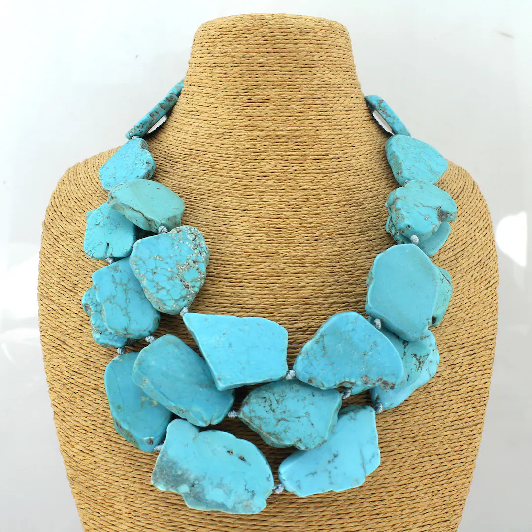 20%OFF Slab Fashion Unique Turquoise Necklace,multi-strand Necklace,blue Chunky Turquoise Necklac... | Etsy (US)