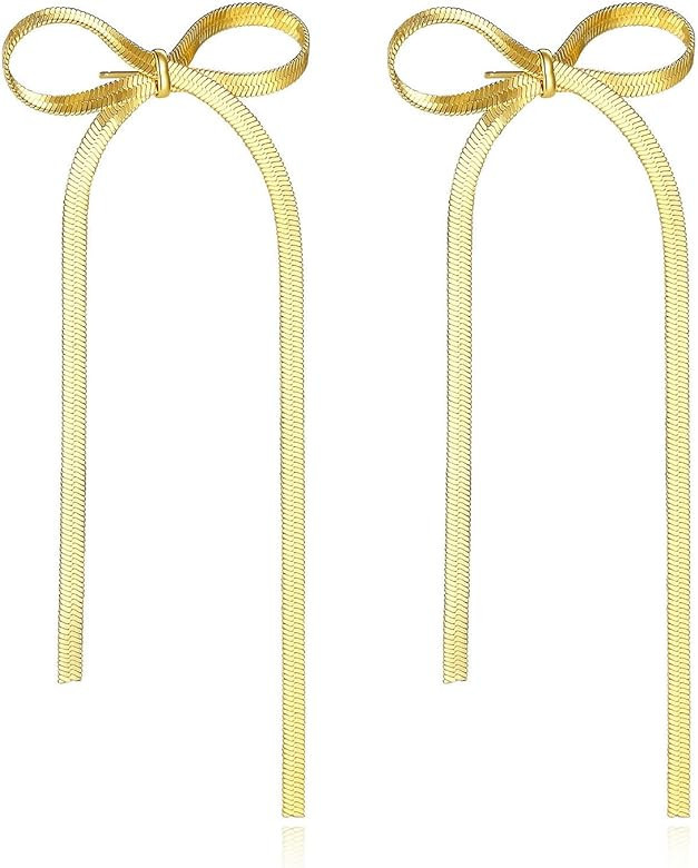 Miss Pink Bow Drop Dangle Earrings for Women Girls Christmas 14K Gold/Silver Plated Long Tassel C... | Amazon (US)