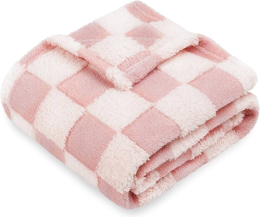HOMRITAR Baby Blanket for Girls 3D Checkered Fleece Fluffy Fuzzy Checkerboard Grid Warmer Shaggy ... | Amazon (US)