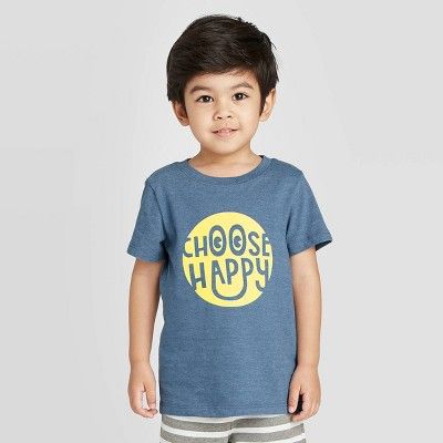 Toddler Boys' Short Sleeve Smiley Face Graphic T-Shirt - Cat & Jack™ Blue | Target