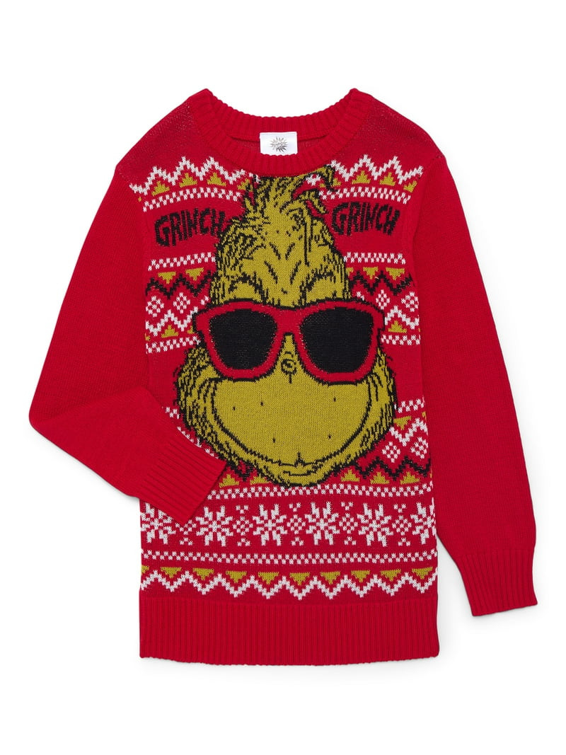 Dr Seuss Grinch Little Boys and Big Boys Holiday Sweater, Sizes 4-18 | Walmart (US)