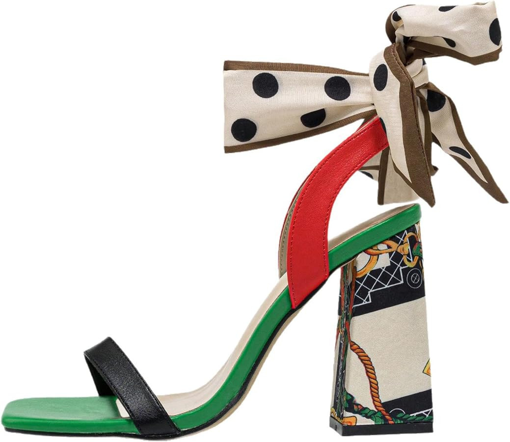 Gicoiz Polka Dot Block Heels Womens Open Toe Sandals Lovely Bow | Amazon (US)