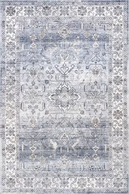 Blue Yvette Washable Stain Resistant 8' x 10' Area Rug | Rugs USA