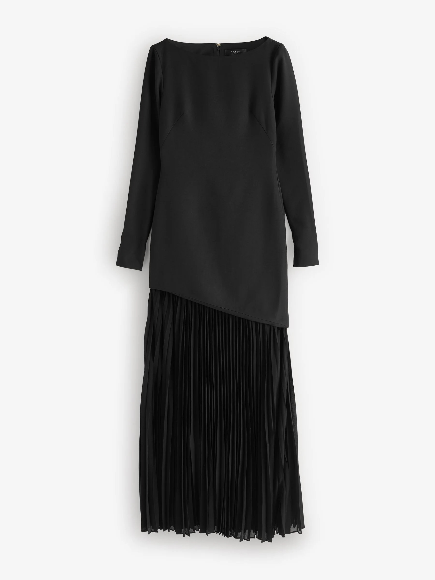 Club L London Club L London Black Yanira Black Crepe And Georgette Boat-Neck Maxi Dress With Drop Waist | Next US