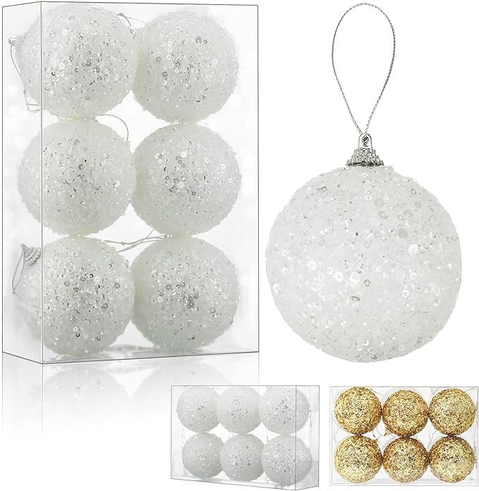 6 Pieces Christmas Ball Ornaments 3.1 Inch Tree Ball Decorations Glitter Foam Xmas Ball DIY Shiny... | Amazon (US)