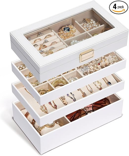 Homde Jewelry Tray Stackable Jewelry Box Drawer Organizer with Glass Lid, Removable Dividers for ... | Amazon (US)
